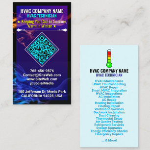 QR Code, Logo & Slogan   Heating and Cooling HVAC Business Card