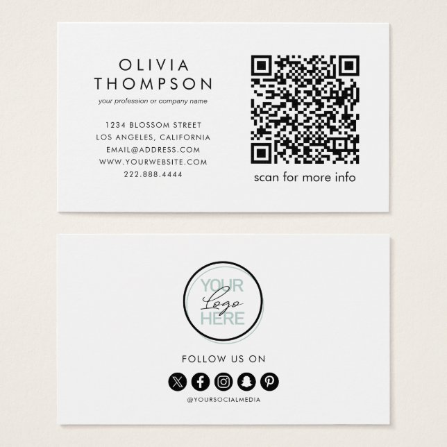QR Code Logo Social Media Business Cards (Front & Back)
