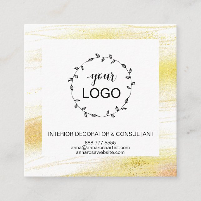 *~* QR Code LOGO- Social Media Icons Gold Dust Square Business Card (Front)