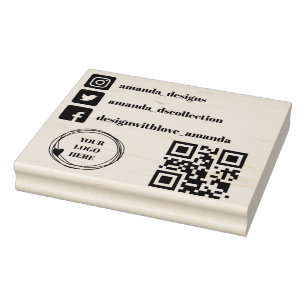 Qr code logo social media icons rubber stamp