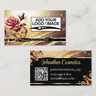 QR Code Logo Template Deluxe Gold Rose Luxury Chic Business Card
