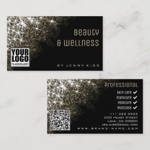QR Code Logo Template Luminous Gold Glitter Stars Business Card