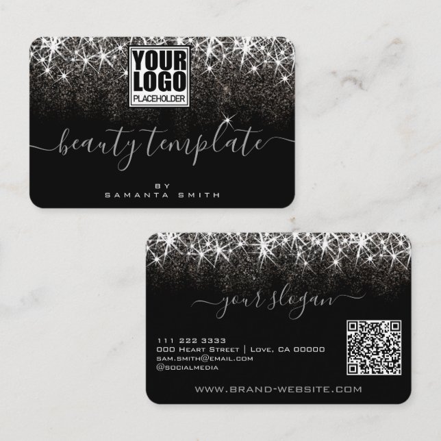 QR Code Logo Template Luminous Platinum Silver Business Card (Front/Back)