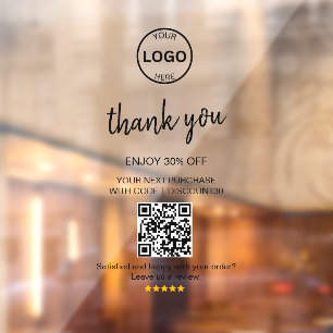 Qr Code Logo Thank you Discount Leave us Review Window Cling