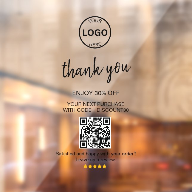 Qr Code Logo Thank you Discount Leave us Review  Window Cling (Sheet 2)