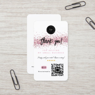 QR Code & Logo Thank You Rose Gold Glitter Business Card