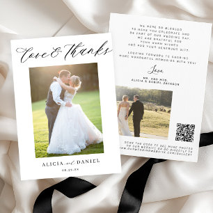 QR CODE love and thanks script 2 photo wedding Thank You Card