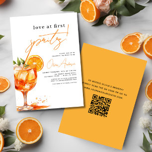 QR Code Love at First Spritz Orange Bridal Shower  Invitation