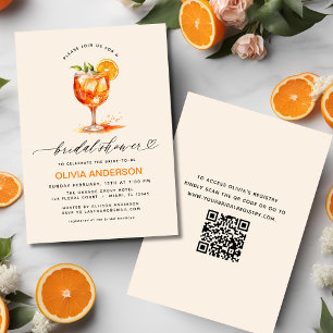 QR Code Love at First Spritz Orange Bridal Shower  Invitation