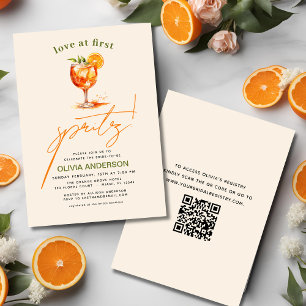 QR Code Love at First Spritz Orange Bridal Shower  Invitation