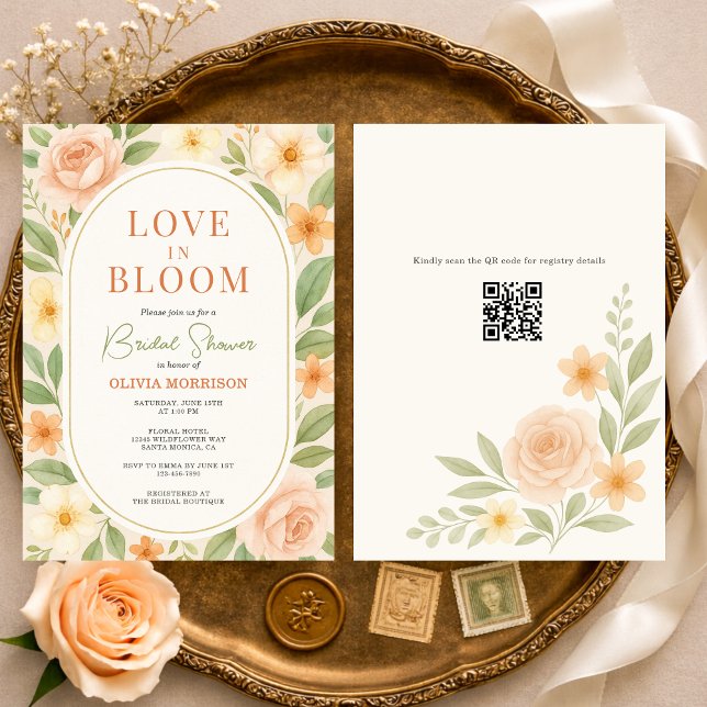 QR Code Love in Bloom Floral Bridal Shower Invitation (Creator Uploaded)