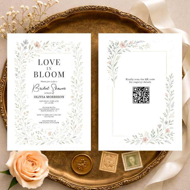QR Code Love in Bloom Wildflower Bridal Shower Invitation (Creator Uploaded)