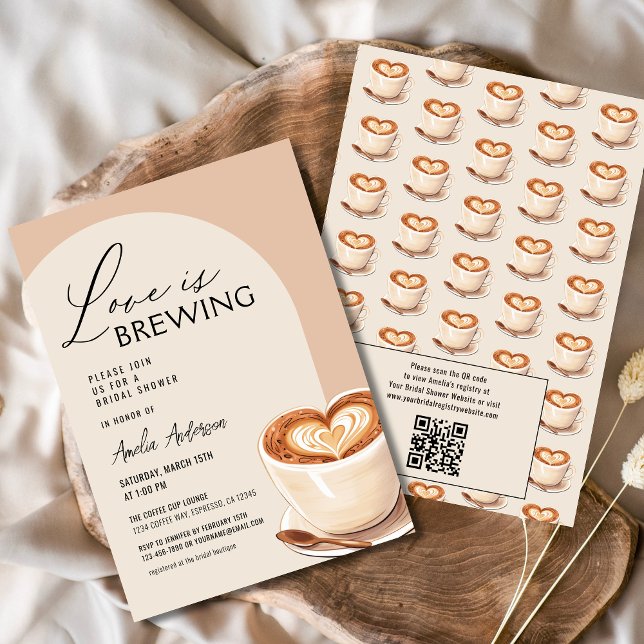 QR Code Love is Brewing Coffee Bridal Shower Invitation (Creator Uploaded)