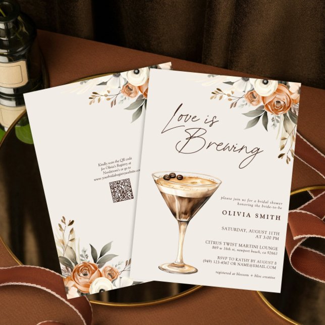 QR Code Love is Brewing Espresso Martini Shower Invitation (Creator Uploaded)