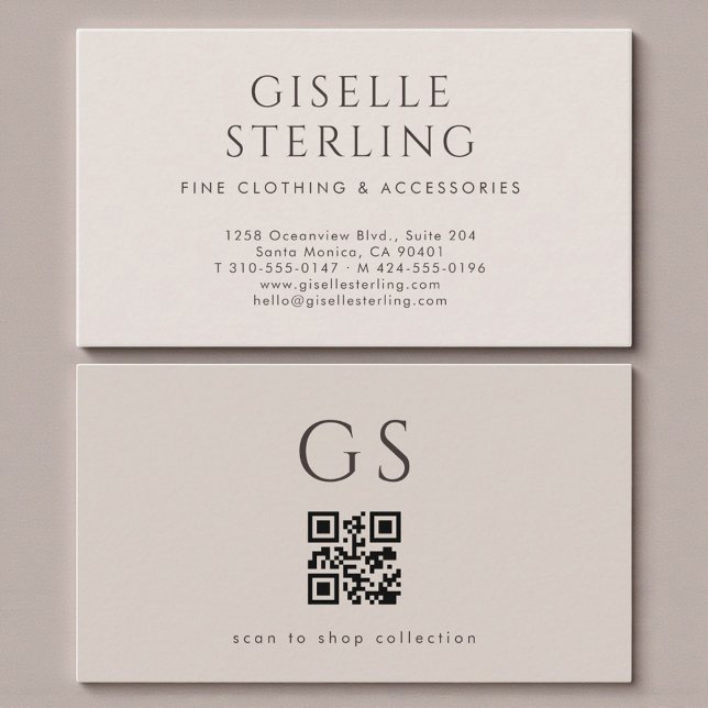 QR Code Luxury Boutique Taupe Neutral Business Card (Creator Uploaded)