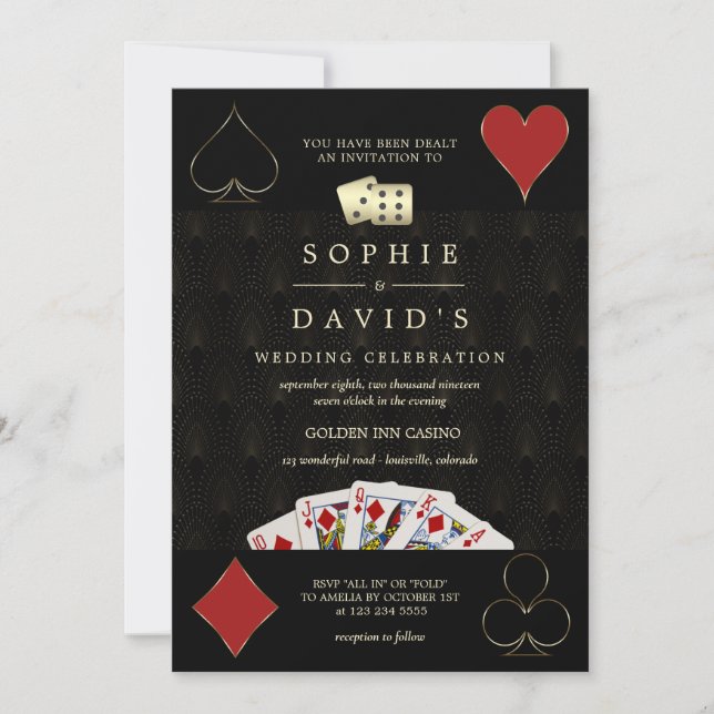 QR Code Luxury Casino Vegas Poker Wedding Invitation (Front)