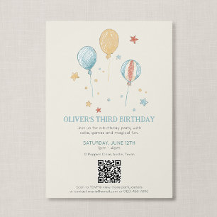 QR Code Magical Fun Vintage Balloon Kids Birthday Invitation