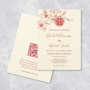 QR Code   Magnolia Red Cream Chinese Wedding Invitation