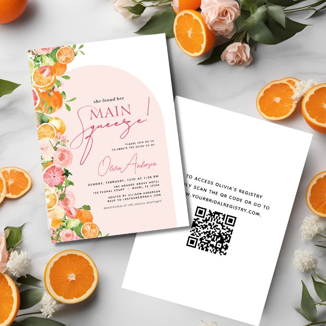 QR Code Main Squeeze Citrus Bridal Shower Invitation (Creator Uploaded)