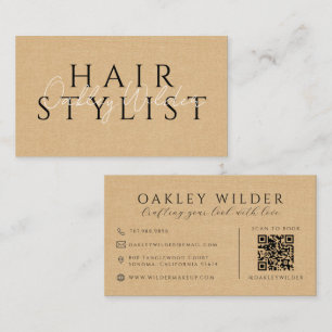 QR Code Makeup Artist Beige Faux Linen Business Card