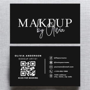 QR Code Makeup Artist Black White Social Media Business Card