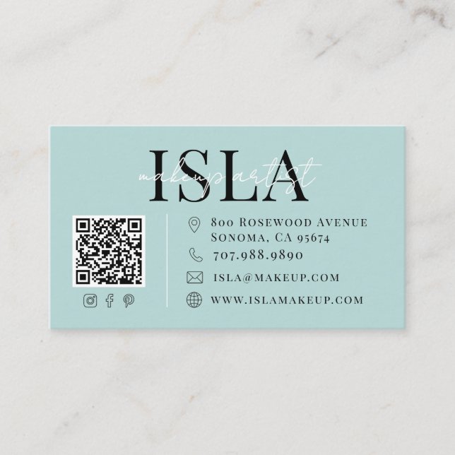 QR Code Makeup Artist Blue Business Card (Front)