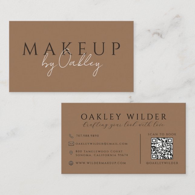 QR Code Makeup Artist Dark Terracotta Business Card (Front/Back)
