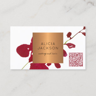 QR CODE makeup artist hair salon modern floral Business Card