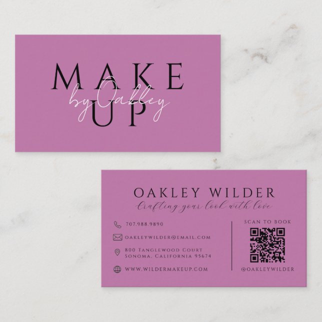 QR Code Makeup Artist Lilac Business Card (Front/Back)