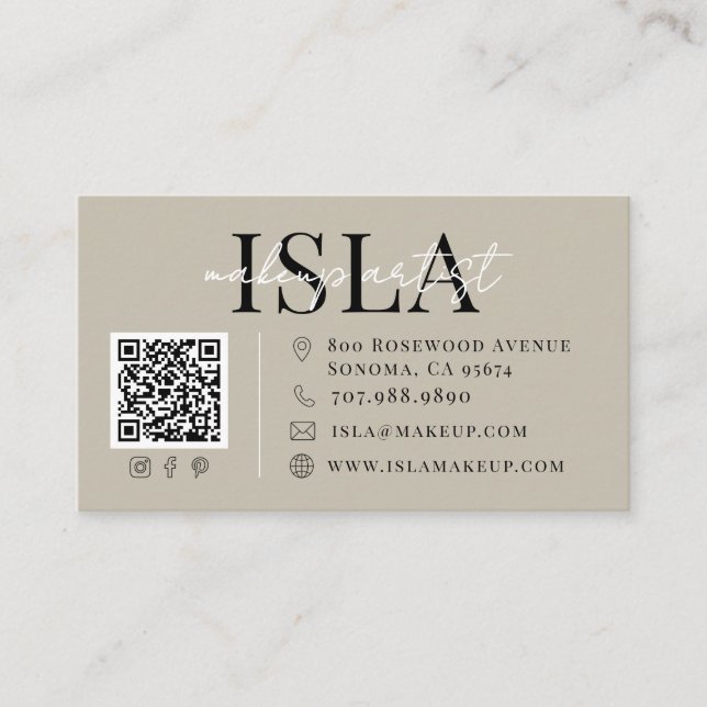QR Code Makeup Artist Neutral Business Card (Front)