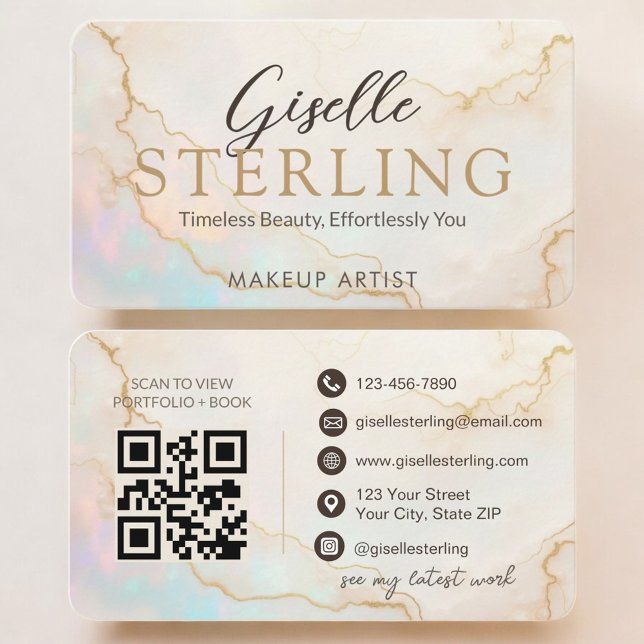 QR Code Makeup Artist Opal Stone  Business Card (Creator Uploaded)