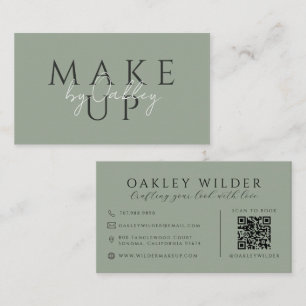 QR Code Makeup Artist Sage Green Business Card
