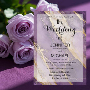 QR Code Marble Purple Modern Luxury Wedding Invitation