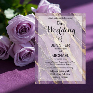 QR Code Marble Purple Modern Luxury Wedding Invitation