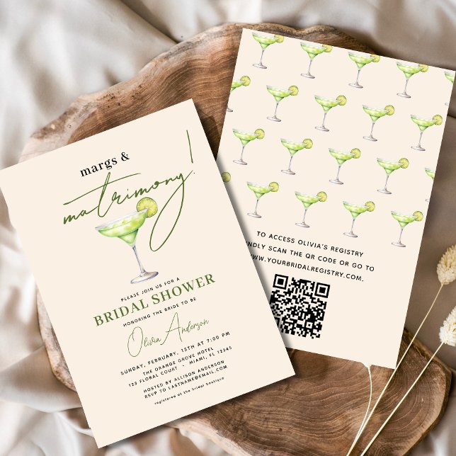 QR Code Margs and Matrimony Modern Bridal Shower  Invitation (Creator Uploaded)