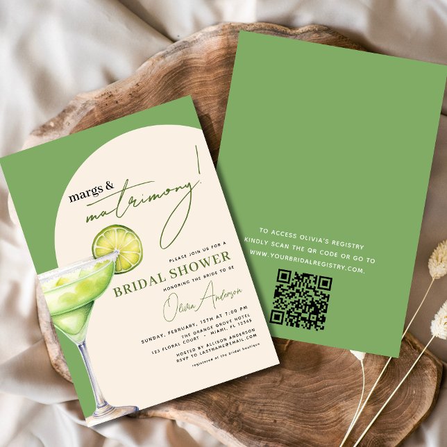 QR Code Margs and Matrimony Modern Bridal Shower  Invitation (Creator Uploaded)