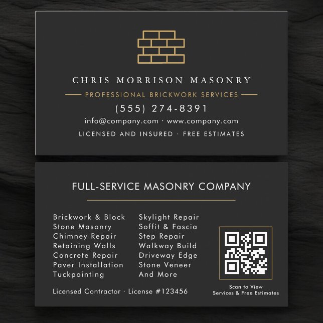 QR Code Masonry Brick Mason Company Business Card (Creator Uploaded)