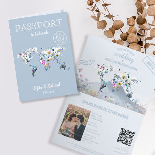 QR Code Meadow Wedding Destination Passport Map Invitation