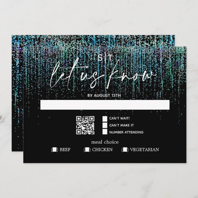 QR Code Meal Choice Modern RSVP Edgy Teal Glitter  Invitation (Front/Back)