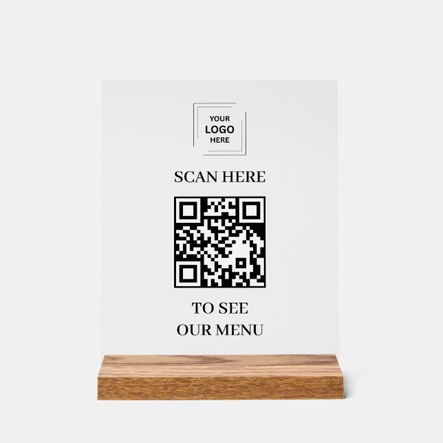 QR Code Menu Acrylic Sign with 8x10 Wood Block  (Front)