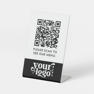 QR Code Menu Black Logo Contactless Modern Cafe Pe Pedestal Sign