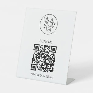 QR Code Menu Business Logo Contactless Modern Pedestal Sign
