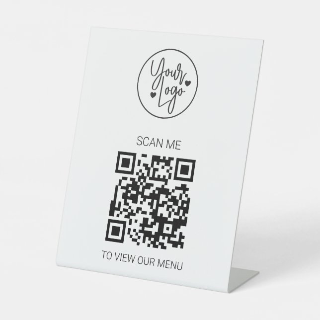 QR Code Menu Business Logo Contactless Modern Pedestal Sign (Front)