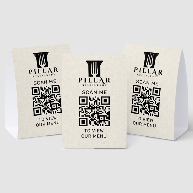 QR Code Menu Light Beige Linen Custom Logo (Insitu(Multi))