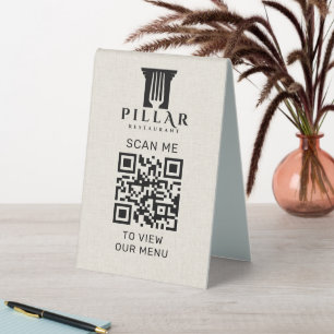 QR Code Menu Light Beige Linen Custom Logo