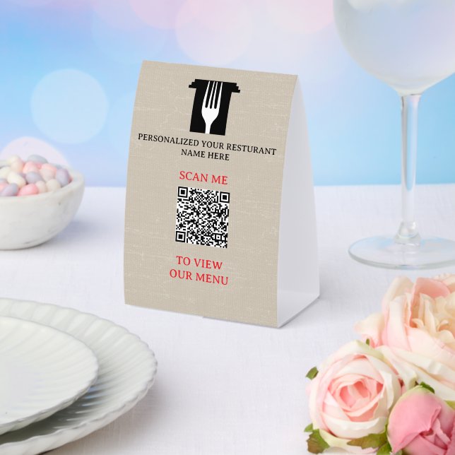 QR Code Menu Light Beige Linen Custom Logo (Insitu(Wedding))