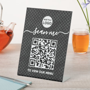 QR Code Menu   Logo Black Contactless Modern Pedes Pedestal Sign