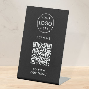 QR Code Menu   Logo Black Contactless Modern Pedestal Sign