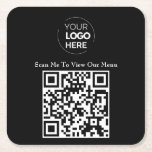 QR Code Menu | Logo Black Contactless Modern Square Paper Coaster<br><div class="desc">Your Logo | Business Corporate Modern</div>