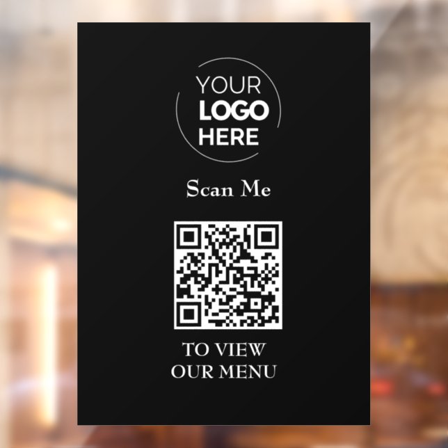 QR Code Menu | Logo Black Contactless Modern Window Cling (Sheet 2)